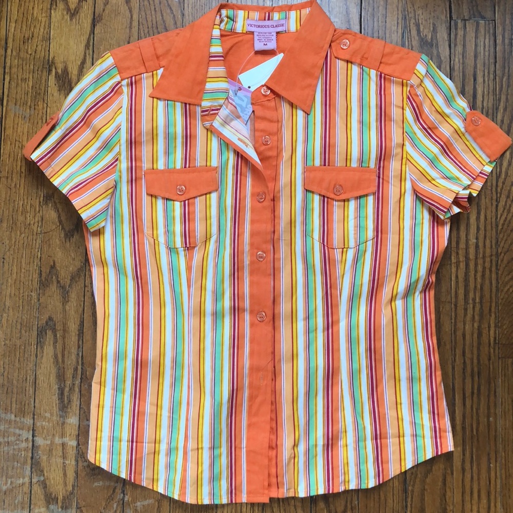 Vintage Style Striped Orange Button Down